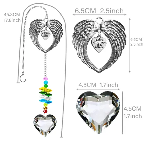 Alloy Angel Wing Heart Crystal Prism Suncatcher Memorial Hanging Ornament With Colored Beads For Window Wall Home Decor