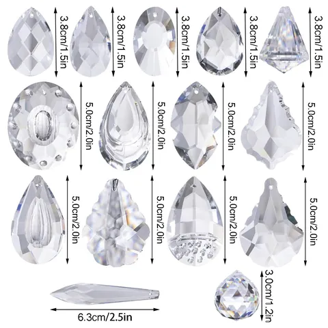 Transparent Crystal Pendant Prisms Glass Suncatcher Prisms Variety Pack For Home Garden Chandelier Decor Rainbow Maker Parts