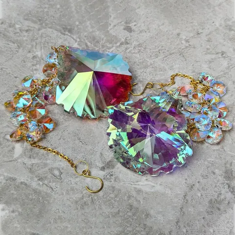 Crystal Rainbow Prism Maker Scallop Pendant Hanging Decor For Garden Window Suncatcher Ornament With Gold Metal Chain