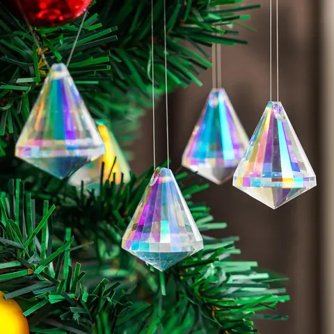 Iridescent AB Color Crystal Suncatcher Prism Diamond Faceted Hanging Ornament For Window Garden Christmas Tree Decoration Home Decor Gift