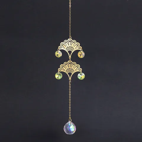 Atrapasol de Cristal Adorno Colgante Hoja de Ginkgo Abanico de Aleación Metálica Arcoíris Para Hogar Jardín Ventana Regalo Para Mujer