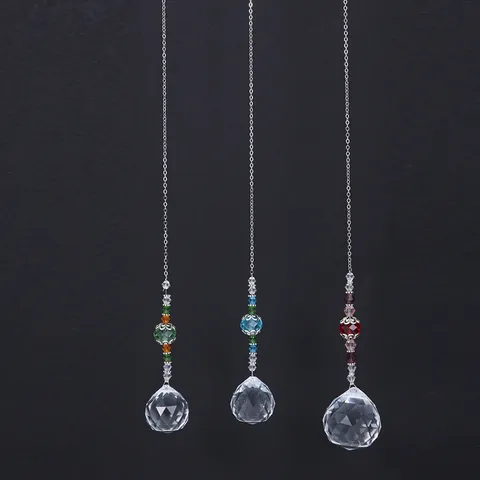 Crystal Suncatcher Prism Ball Rainbow Maker With Alloy Chain Colored Beads Faceted Pendant For Home Garden Window Hanging Decoration