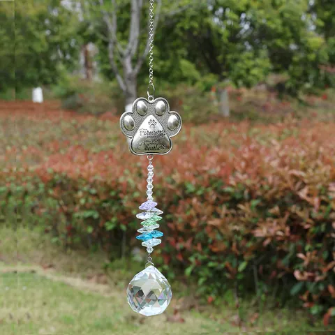 Attrape-soleil Mémorial Animaux Prisme Cristal K9 Pendentif Patte Alliage Forever Leaving Paw Prints On Our Hearts Décor Fenêtre