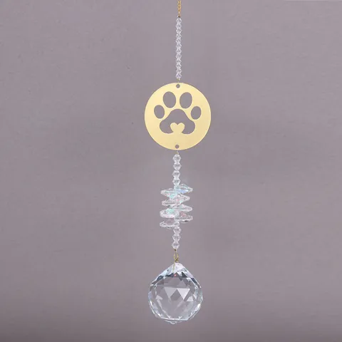 Crystal Suncatcher Hanging Ornament With Alloy Cat Paw Heart Plate Rainbow Maker Faceted Crystal Ball For Window Garden Home Decor