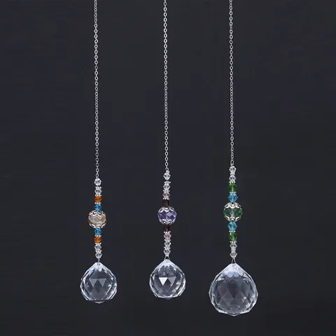 Crystal Suncatcher Prism Ball Rainbow Maker With Alloy Chain Colored Beads Faceted Pendant For Home Garden Window Hanging Decoration