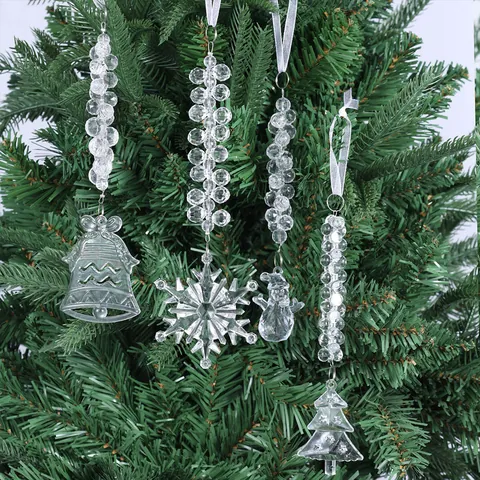 Klar Acryl Weihnachtsbaum Schneeflocke Schneemann Glocke Hängende Dekoration Mit Facettierten Perlen Satinband Für Festliche Dekoration