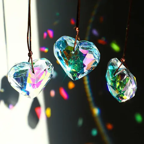 Heart Crystal Suncatcher Prism Rainbow Maker Multifaceted Hanging Ornament Window Light Catcher For Home Garden Decor