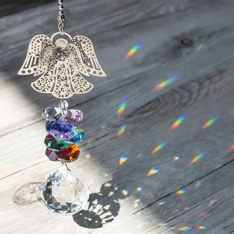 Guardian Angel Crystal Suncatcher Hanging Ornament For Car Rearview Mirror Window Garden Rainbow Maker Metal Angel Pendant