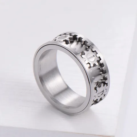 Herren Edelstahl Drehbarer Zahnrad Spinner Ring Punk Mechanischer Industrie Stil Band Schmuck