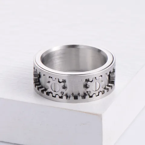 Herren Edelstahl Drehbarer Zahnrad Spinner Ring Punk Mechanischer Industrie Stil Band Schmuck