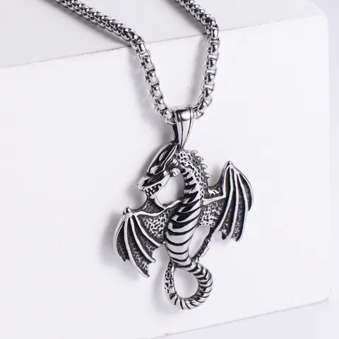 Collar con Colgante de Dragón que Escupe Fuego de Acero Inoxidable para Hombre Mujer Joyería Gótica Punk Vintage de Animales Oro Plata Negro