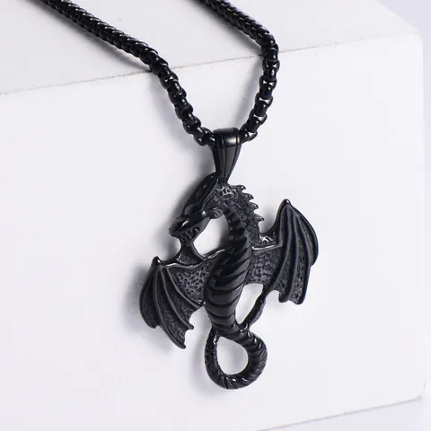 Collar con Colgante de Dragón que Escupe Fuego de Acero Inoxidable para Hombre Mujer Joyería Gótica Punk Vintage de Animales Oro Plata Negro