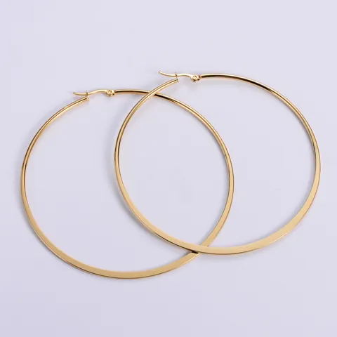 Orecchini a Cerchio Minimalisti in Acciaio Inossidabile Placcato Oro 18K Grandi Cerchi Piatti Gioielli Geometrici per Donna