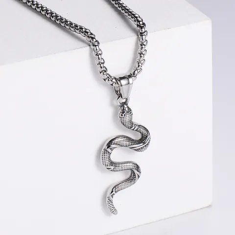 Collana Con Pendente a Forma di Serpente in Acciaio Inossidabile Con Catena Box Gioielli Stile Gothic Punk Animalier Per Uomo Donna