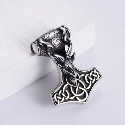 Thorshammer Mjölnir Anhänger Halskette 304 Edelstahl Widderkopf Keltischer Knoten Wikinger Nordische Mythologie Retro Schmuck Für Herren