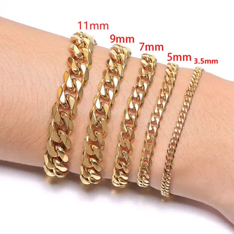 Bracciale a Maglia Cubana in Acciaio Inossidabile per Uomo Donna Punk Hip Hop Oro Argento Nero Catena in Metallo Lucido