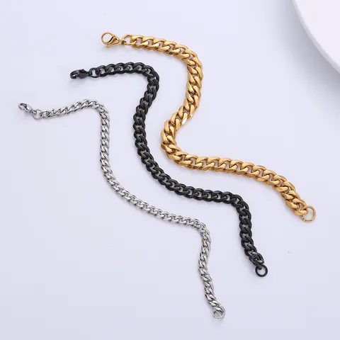 Bracciale a Maglia Cubana in Acciaio Inossidabile per Uomo Donna Punk Hip Hop Oro Argento Nero Catena in Metallo Lucido