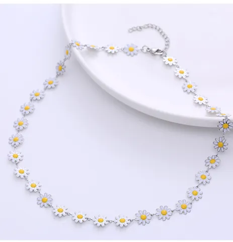 Collana Choker in Acciaio Inossidabile Margherita Smalto Colorato Girasole Catena della Clavicola Gioielli Placcati Oro Argento per Donna