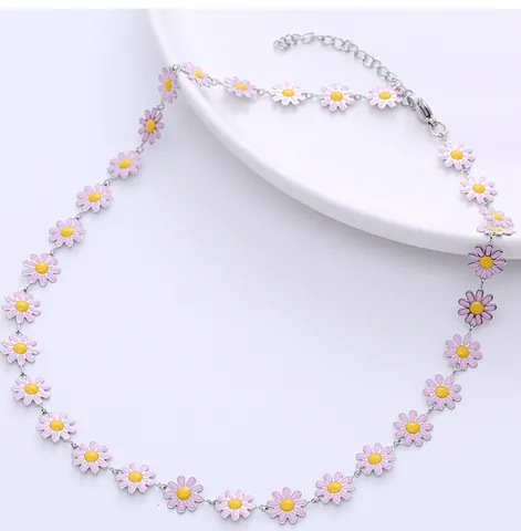Collana Choker in Acciaio Inossidabile Margherita Smalto Colorato Girasole Catena della Clavicola Gioielli Placcati Oro Argento per Donna
