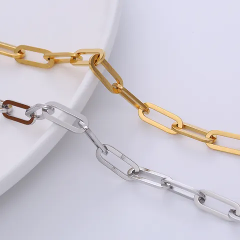 Herren Edelstahl Büroklammer-Kette Armband Minimalistisch Galvanisiert Geometrische Gliederkette Gold Silber Handschmuck