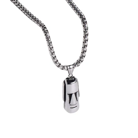 Collier Pendentif Statue De Tête Moai Acier Inoxydable 304 Bijoux Visage Île De Pâques Rétro Vintage