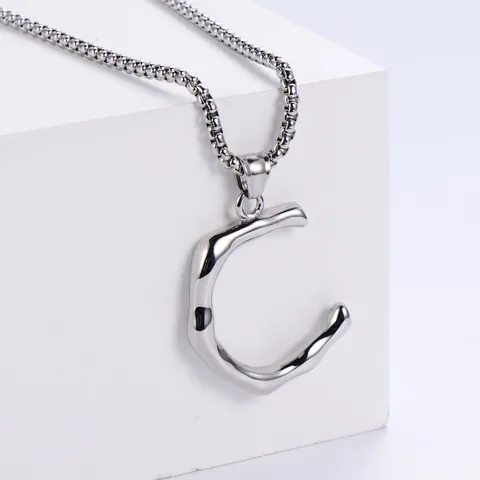 Hip Hop Alphabet Initial Letter Pendant 304 Stainless Steel Polished Molten Liquid Metal Texture Punk Men Jewelry