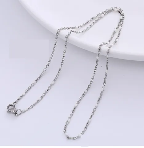 Collana a Catena in Acciaio Inossidabile con Perle Smaltate Minimalista Colorata Catena per Clavicola Gioielli Donna
