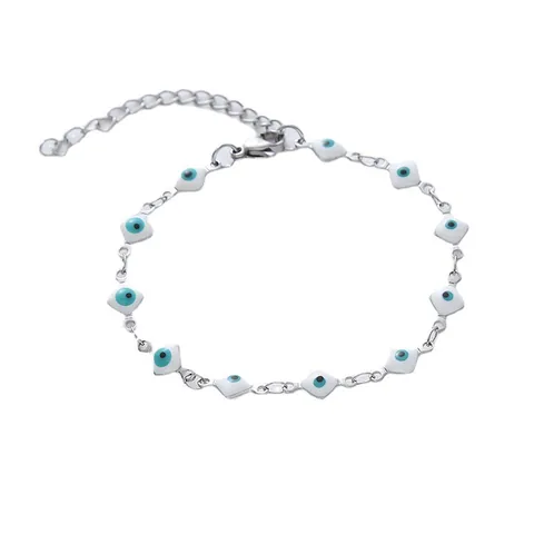 Bracciale Malocchio in Acciaio Inossidabile per Uomo Donna Quadrato Smalto Nazar Amulet Braccialetto a Catena Regolabile Gioielli di Moda Regalo