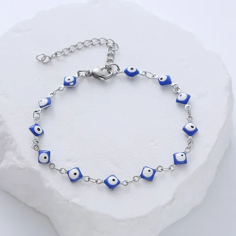 Bracciale Malocchio in Acciaio Inossidabile per Uomo Donna Quadrato Smalto Nazar Amulet Braccialetto a Catena Regolabile Gioielli di Moda Regalo