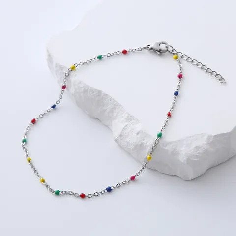 Cavigliera Bohemian in Acciaio Inossidabile Con Perline di Smalto Colorato per Donna Regolabile Oro Argento Estate Gioielli