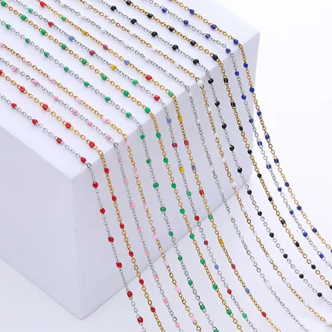 Collana a Catena in Acciaio Inossidabile con Perle Smaltate Minimalista Colorata Catena per Clavicola Gioielli Donna