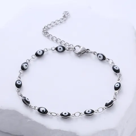 Braccialetto Malocchio in Smalto Colorato in Acciaio Inossidabile per Donna Uomo Bracciale a Catena Regolabile Gioielli Unisex