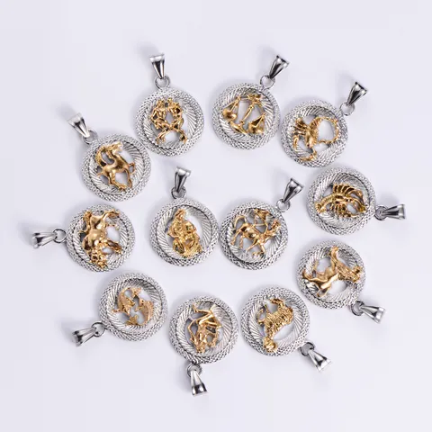 Sterrenbeeld Hanger Ketting 316 Roestvrij Staal 18K Verguld Rond Reliëf Tweekleurig Constellatie Sieraden Vrouwen