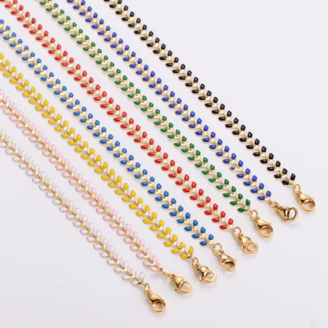 Collana in Acciaio Inossidabile a Forma di V a Spiga di Grano Smaltata Multicolore Gioielli Moda Oro Donna