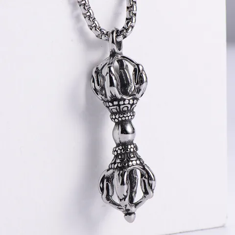 Vajra Pendant Necklace 316 Stainless Steel Retro Punk Vintage Religious Jewelry For Men Antique Finish