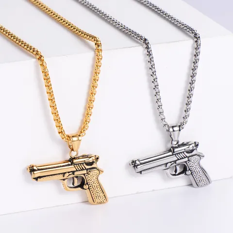 Handgun Pistol Pendant 304 Stainless Steel Vintage Hip Hop Punk Style Jewelry For Men Women