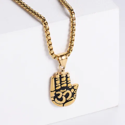 Hamsa Hand Pendant Necklace 304 Stainless Steel Om Symbol Religious Spiritual Vintage Punk Jewelry For Men Women