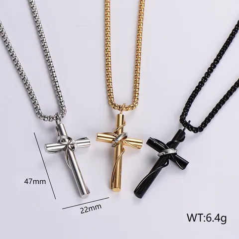 Minimalist Stainless Steel Wrapped Cross Pendant Necklace With Box Chain Fashion Jewelry For Men Women Daily Accessory Gift