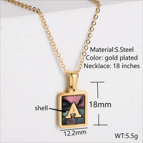 Collana con Ciondolo Quadrato Alfabeto in Acciaio Inossidabile Placcato Oro 18K con Conchiglia Donna Gioielli Vintage