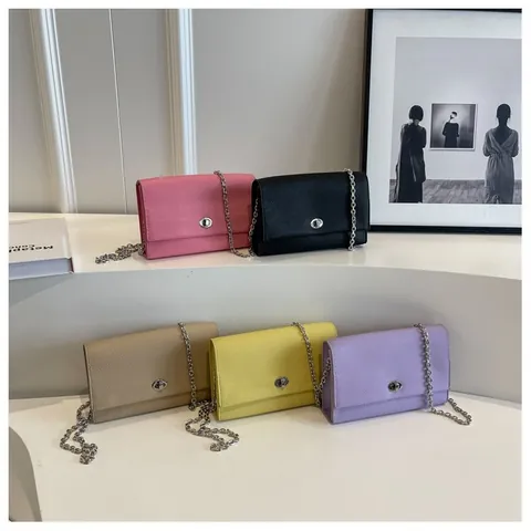 Borsa a Tracolla Minimalista da Donna in Pelle PU Texture Litchi Con Catena in Metallo Chiusura a Girello Piccola Borsa a Tracolla Quadrata Moda Quotidiana