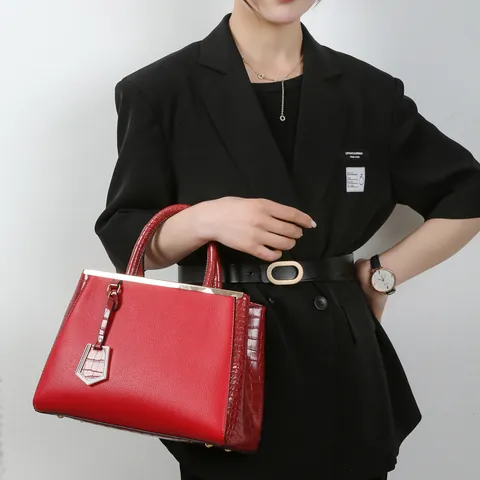 Elegante Borsa a Mano da Donna in Pelle PU con Motivo a Coccodrillo Splicing Grande Capacità Borsa a Tracolla Ufficio Donna