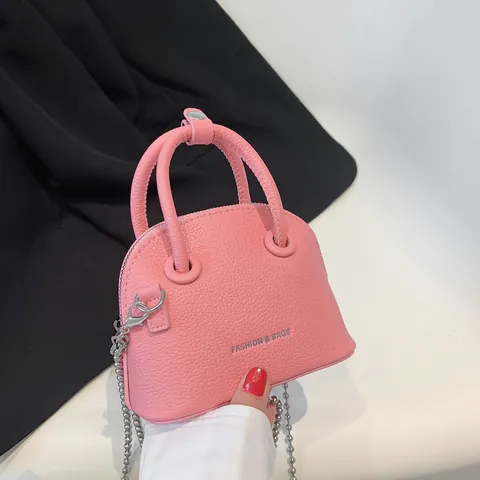 Mini Borsa a Tracolla a Conchiglia da Donna in Pelle PU con Motivo Lichi con Tracolla a Catena in Metallo Borsa a Mano Piccola Moda