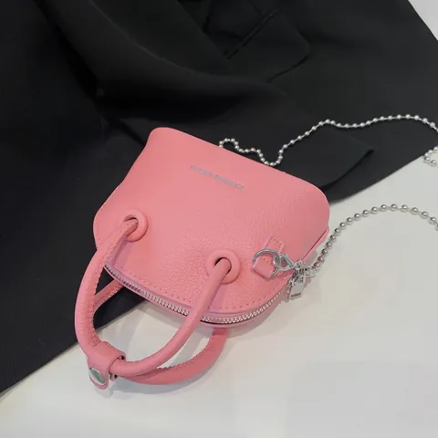 Mini Borsa a Tracolla a Conchiglia da Donna in Pelle PU con Motivo Lichi con Tracolla a Catena in Metallo Borsa a Mano Piccola Moda