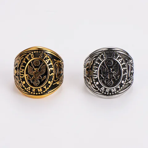 Anello Vintage in Acciaio Inossidabile con Emblema dell'Aquila da Uomo Stile Militare Retro Oro Argento Punk Hip Hop Gioielli