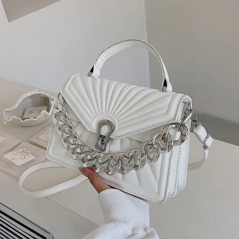 Borsa a Mano da Donna in Pelle PU Trapuntata con Catena Argentata Borsa a Tracolla Piccola Borsa Quadrata per Festa Quotidiana