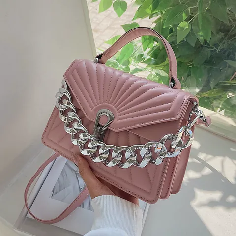 Borsa a Mano da Donna in Pelle PU Trapuntata con Catena Argentata Borsa a Tracolla Piccola Borsa Quadrata per Festa Quotidiana