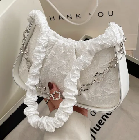 Borsa Sottobraccio Pieghettata In Stile Francese Da Donna Borsa A Tracolla Con Catena A Fiori Argentata Borsa A Mano A Mezzaluna In Jacquard Floreale Minimalista