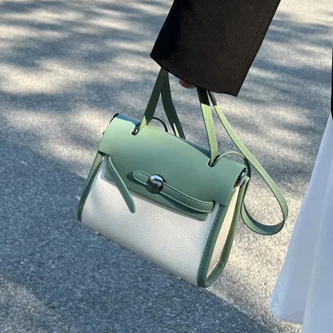 Borsa da Donna alla Moda in Pelle PU Colore a Contrasto Con Motivo Litchi Fibbia in Metallo Manico Superiore Borsa a Tracolla