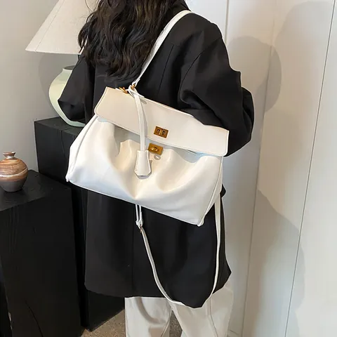 Borsa Tote da Donna in Pelle PU di Grande Capacità Sottoascellare Minimalista Pendolare a Spalla Tracolla Con Chiusura a Girello in Metallo Morbida