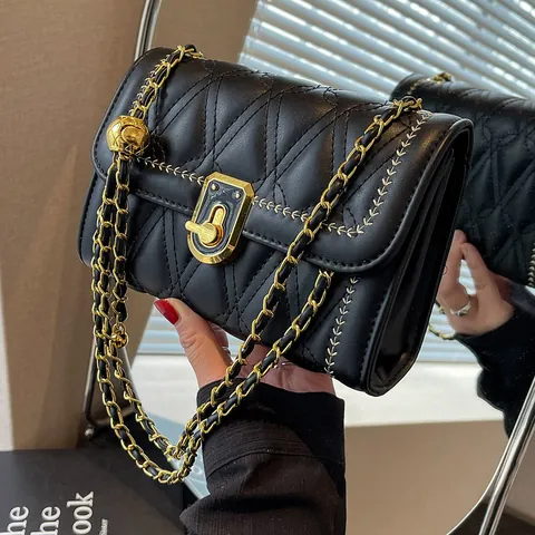 Borsa a Tracolla da Donna in Pelle PU Trapuntata Moda Elegante Borsa Quadrata Piccola Con Tracolla Regolabile Con Sfera in Metallo